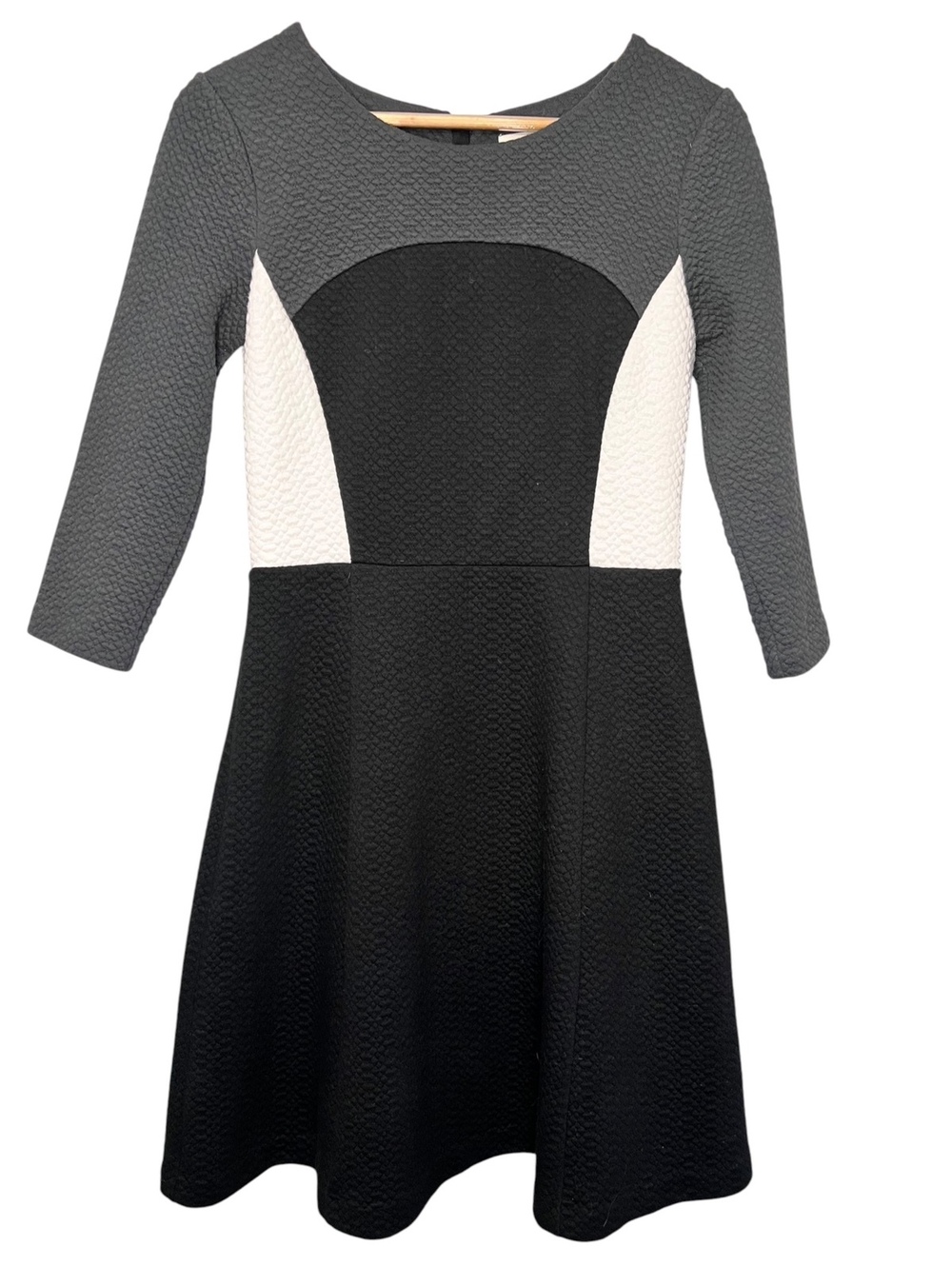 Boden Colorblock Quilted Jacquard A-Line Dress Size US 6P Petite 3/4 Sleeve